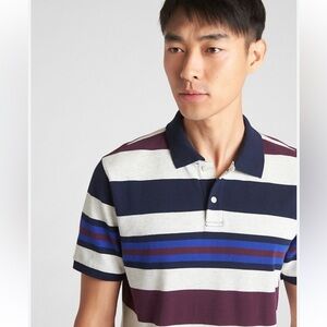 GAP Men's Striped Polo Shirt - Navy, Burgundy, and White